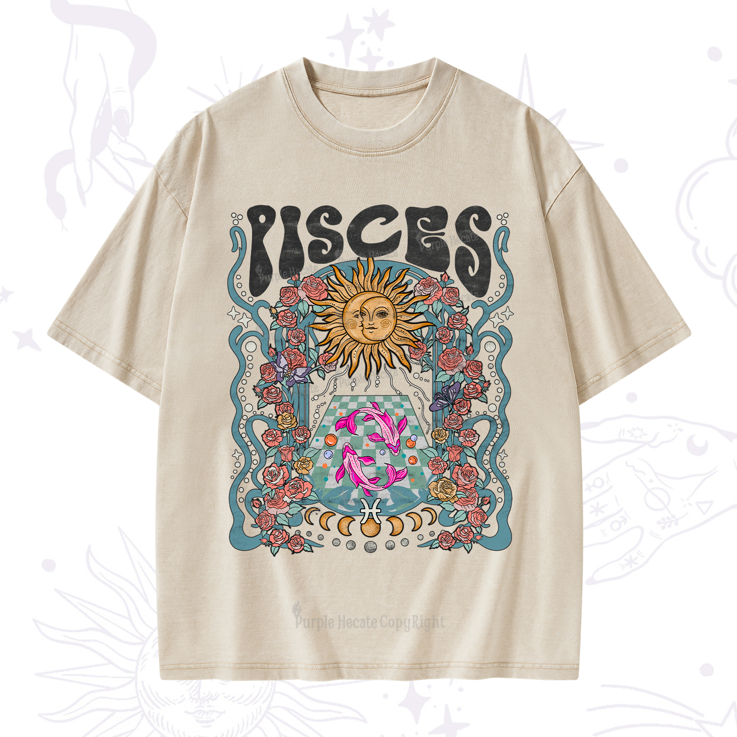Purplehecate Pisces Spirit Zodiac Washed T-Shirt
