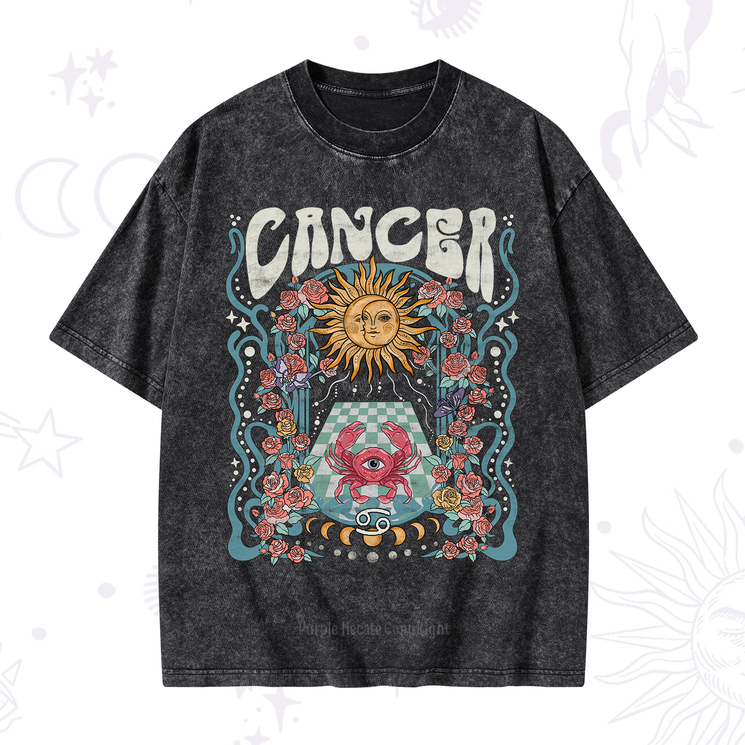 Purplehecate Cancer Spirit Zodiac Washed T-Shirt