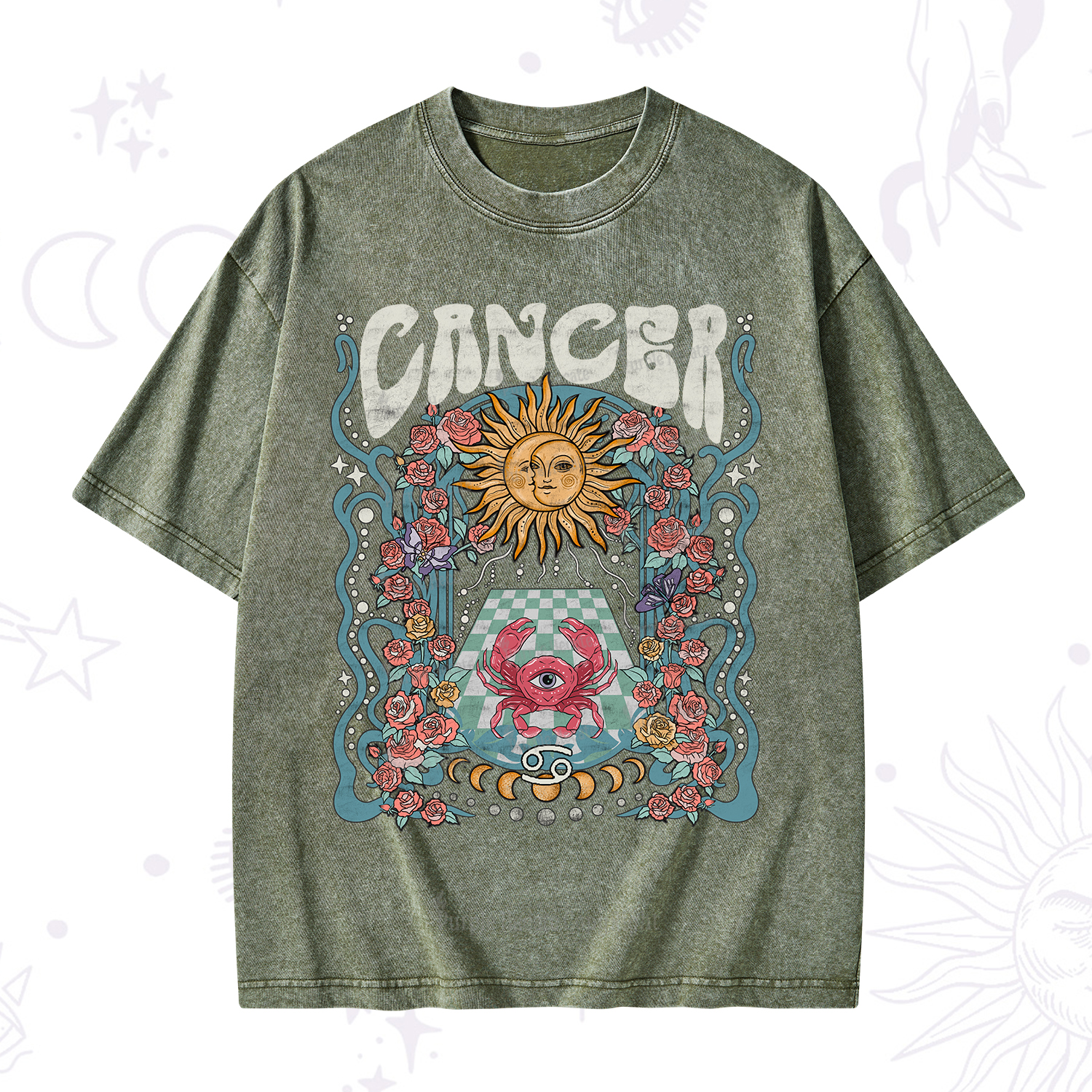 Purplehecate Cancer Spirit Zodiac Washed T-Shirt