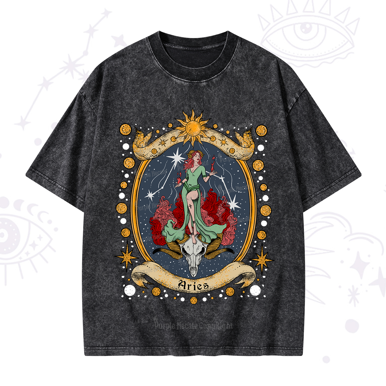 Purplehecate Celestial Aries Zodiac Washed T-Shirt