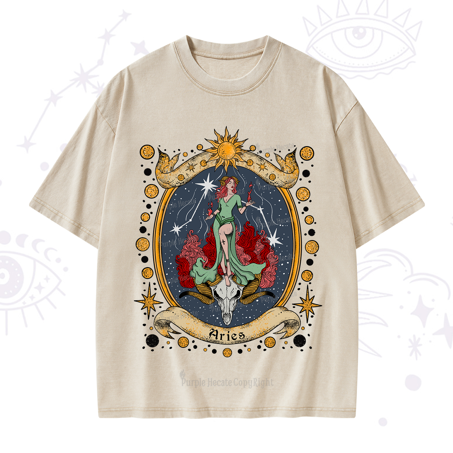 Purplehecate Celestial Aries Zodiac Washed T-Shirt