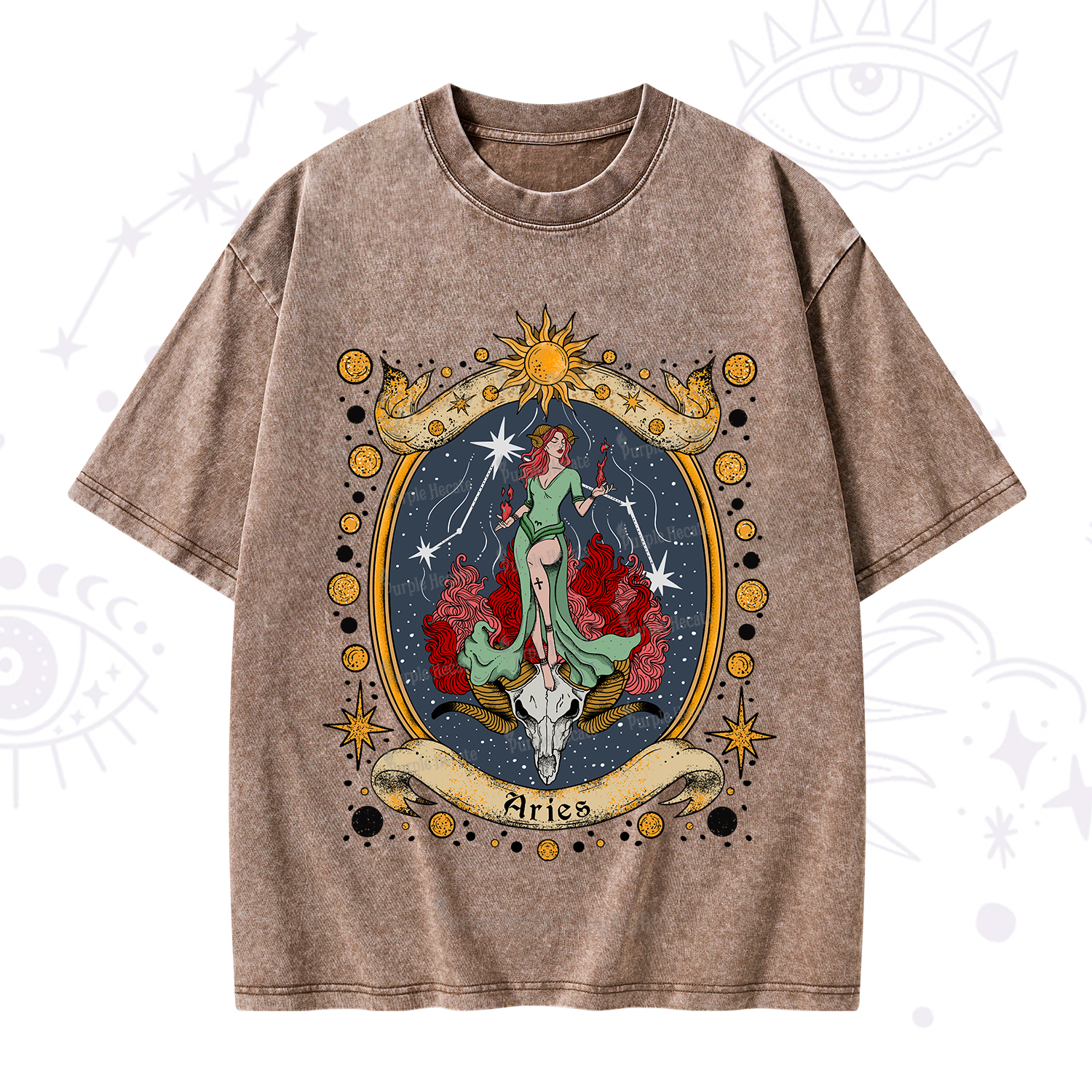 Purplehecate Celestial Aries Zodiac Washed T-Shirt