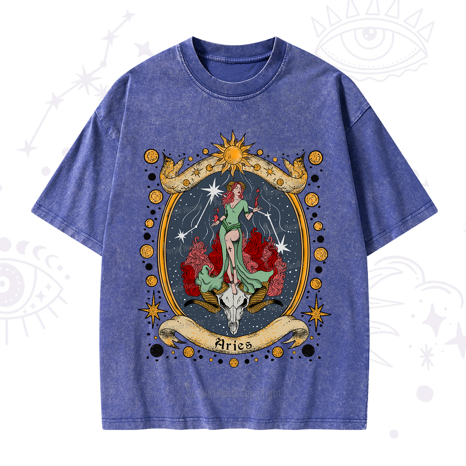 Purplehecate Celestial Aries Zodiac Washed T-Shirt