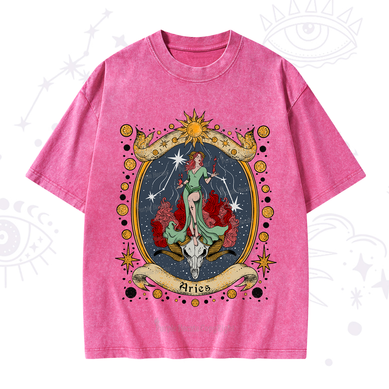 Purplehecate Celestial Aries Zodiac Washed T-Shirt