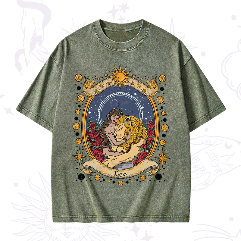 Purplehecate Celestial Leo Zodiac Washed T-Shirt