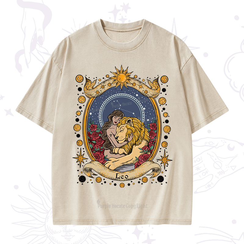 Purplehecate Celestial Leo Zodiac Washed T-Shirt