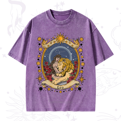 Purplehecate Celestial Leo Zodiac Washed T-Shirt