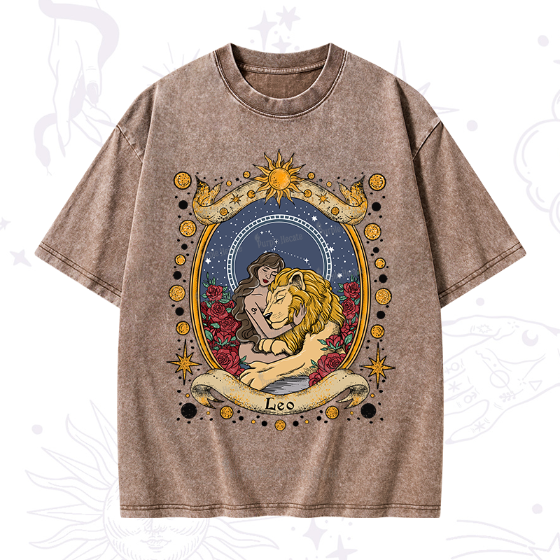 Purplehecate Celestial Leo Zodiac Washed T-Shirt