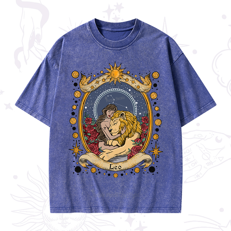 Purplehecate Celestial Leo Zodiac Washed T-Shirt