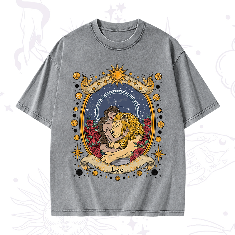 Purplehecate Celestial Leo Zodiac Washed T-Shirt