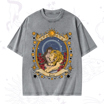 Purplehecate Celestial Leo Zodiac Washed T-Shirt
