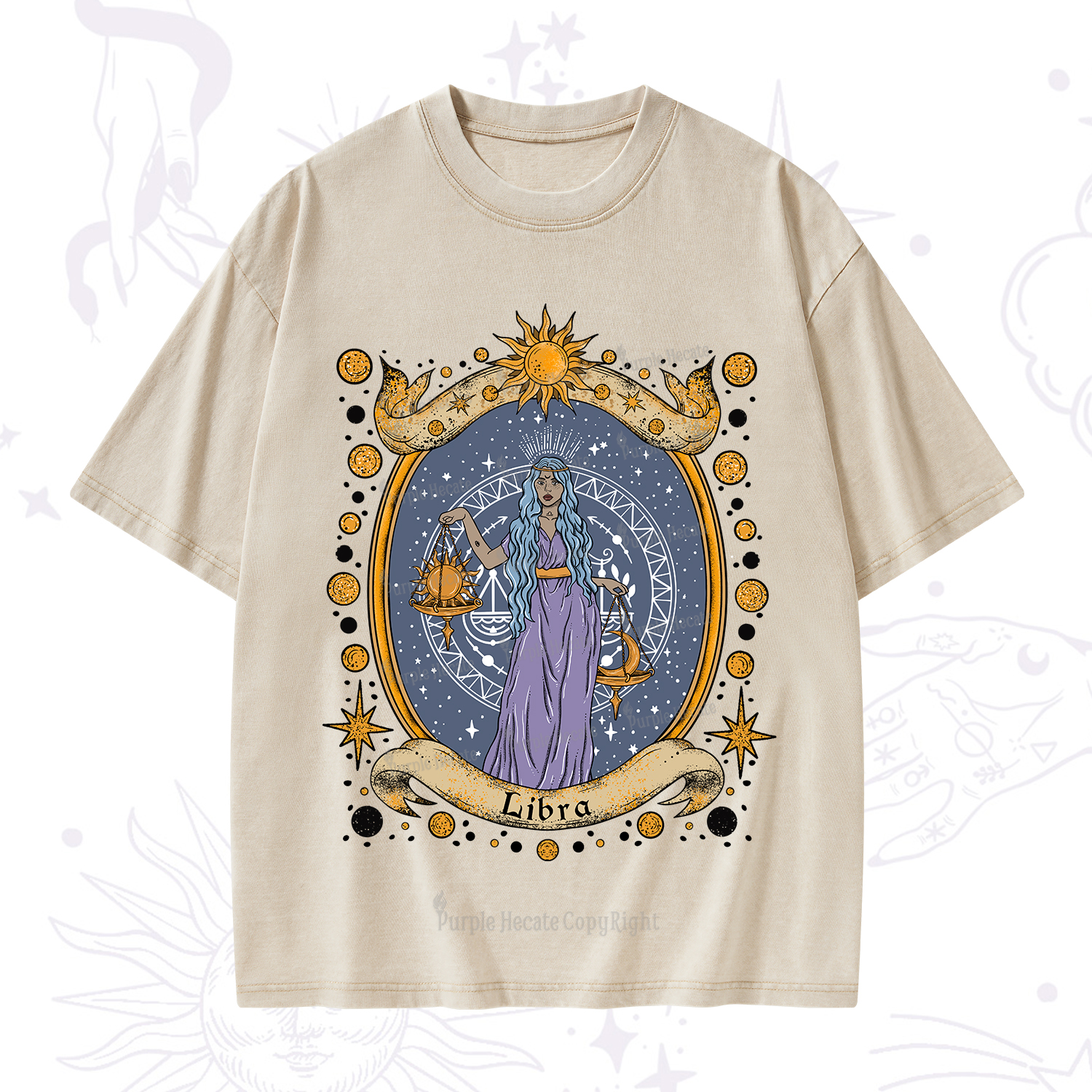 Purplehecate Celestial Libra Zodiac Washed T-Shirt