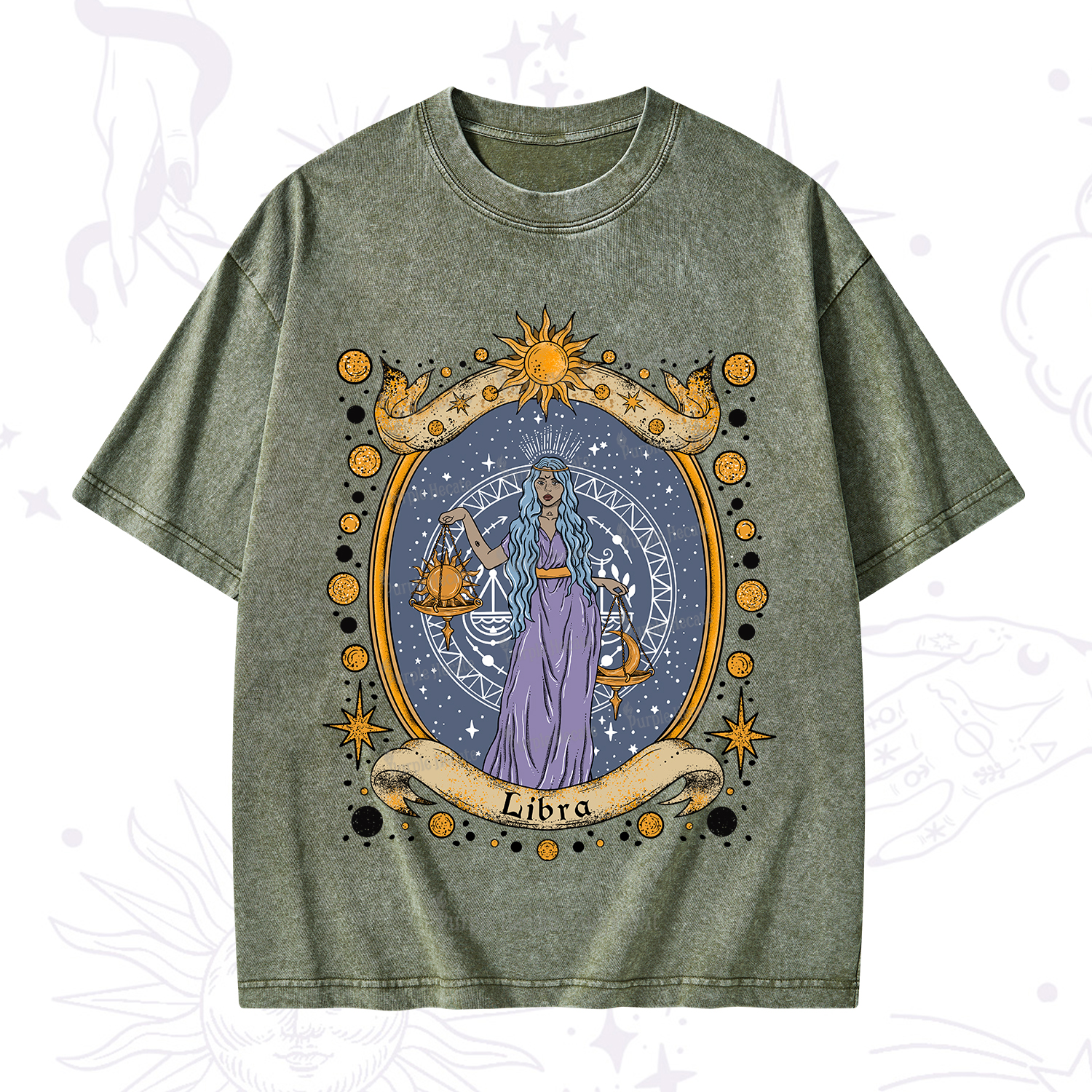 Purplehecate Celestial Libra Zodiac Washed T-Shirt