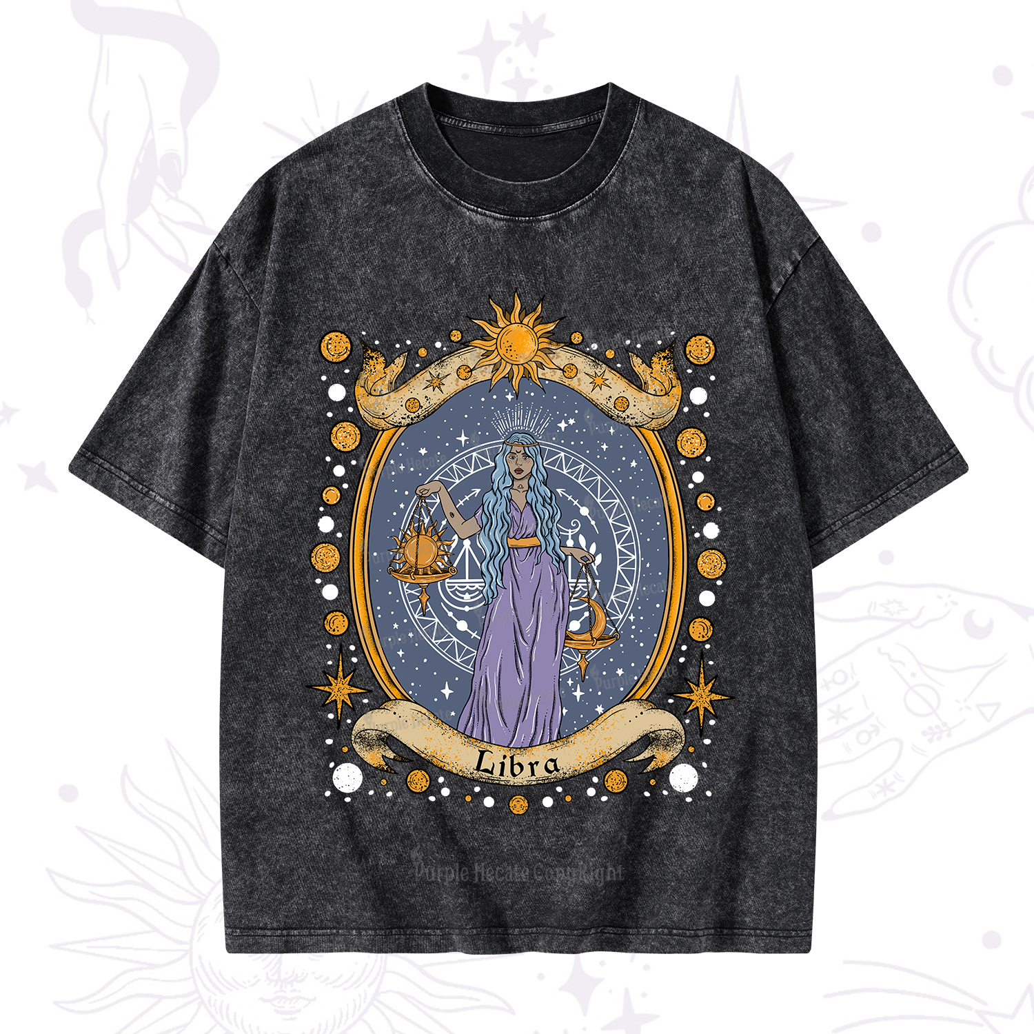 Purplehecate Celestial Libra Zodiac Washed T-Shirt