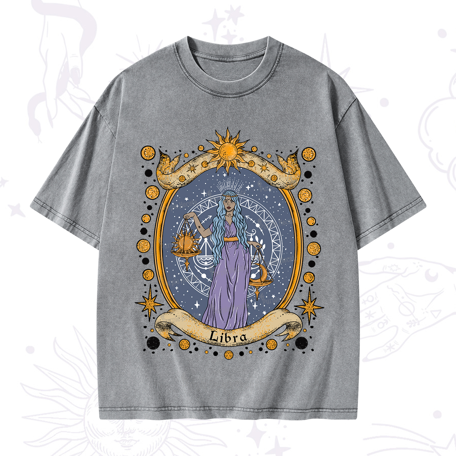 Purplehecate Celestial Libra Zodiac Washed T-Shirt