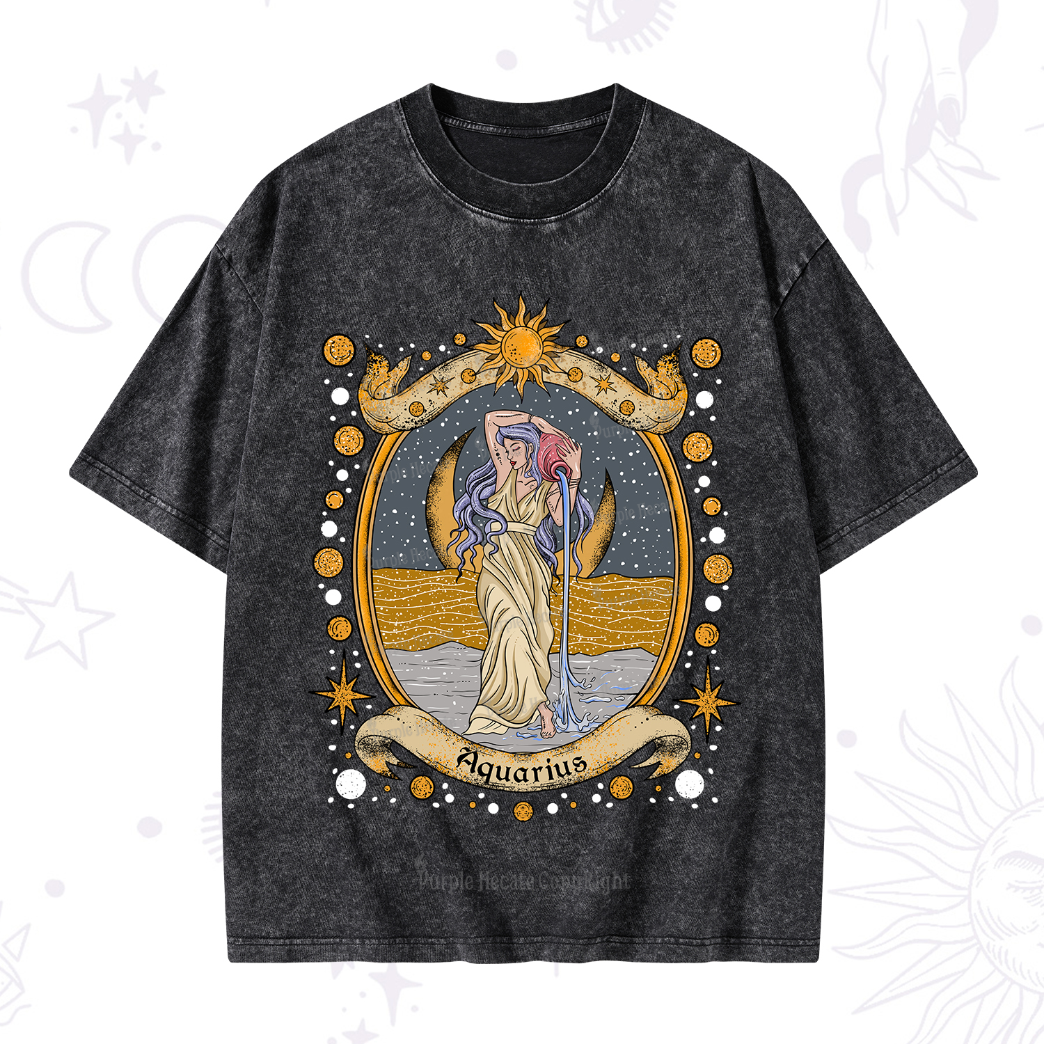Purplehecate Celestial Aquarius Zodiac Washed T-Shirt