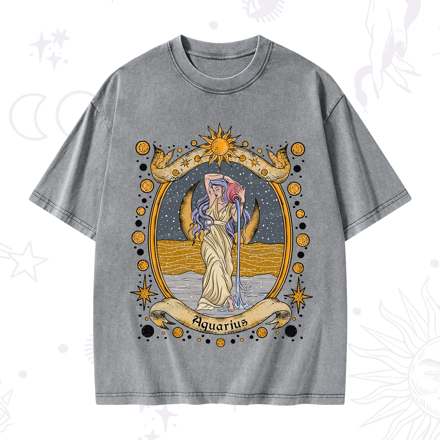Purplehecate Celestial Aquarius Zodiac Washed T-Shirt