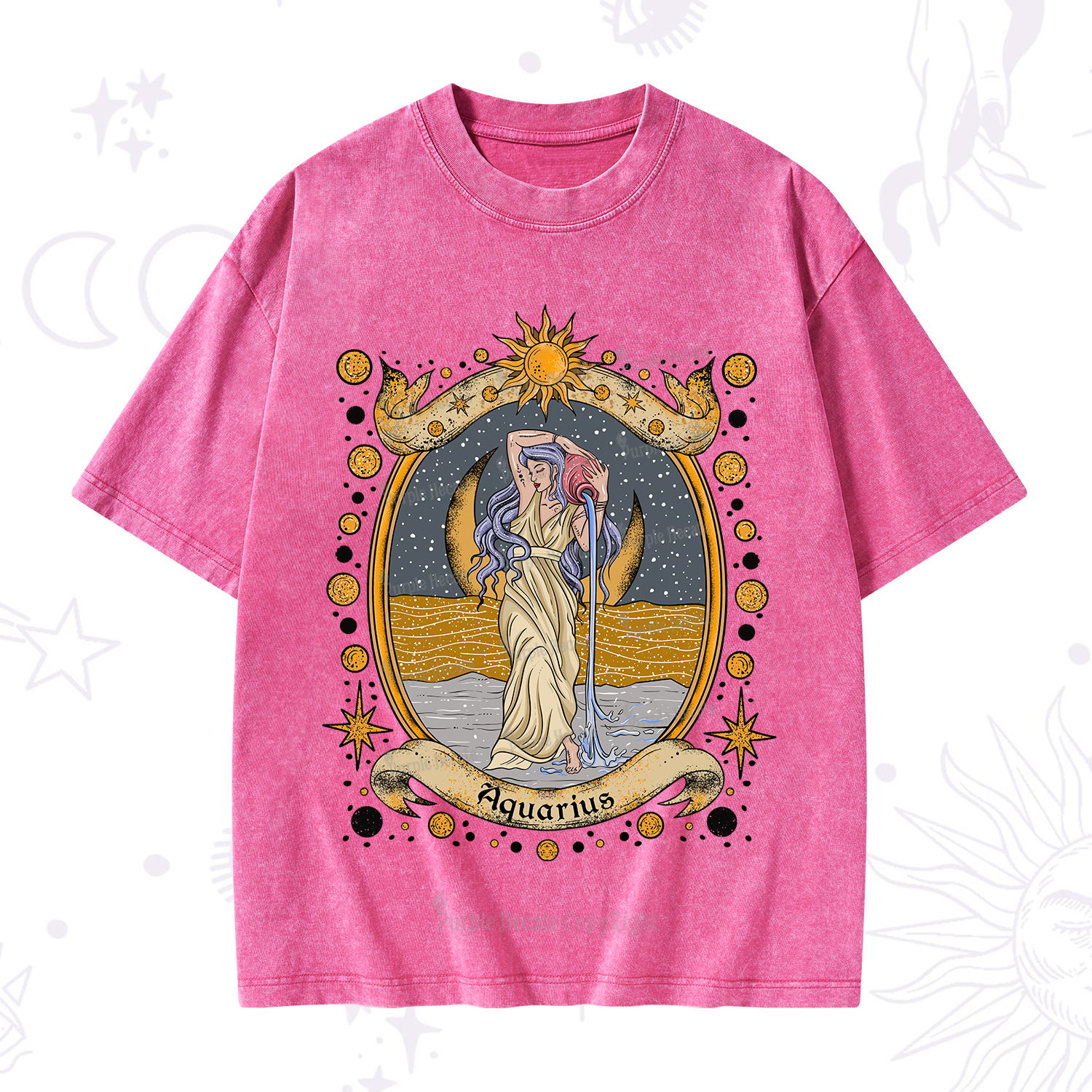 Purplehecate Celestial Aquarius Zodiac Washed T-Shirt