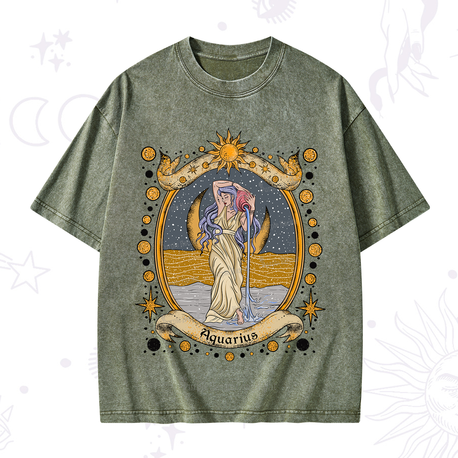 Purplehecate Celestial Aquarius Zodiac Washed T-Shirt
