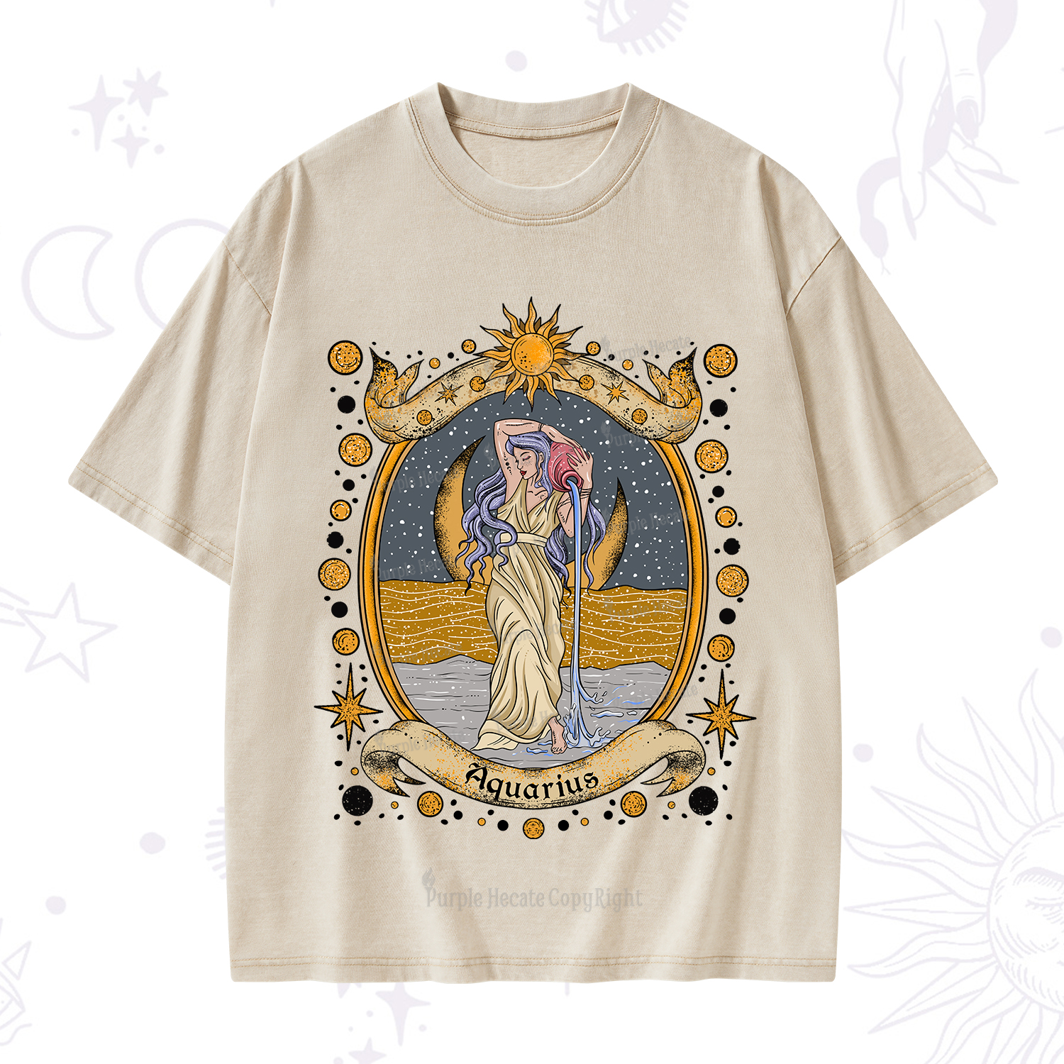 Purplehecate Celestial Aquarius Zodiac Washed T-Shirt