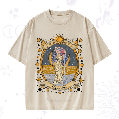Purplehecate Celestial Aquarius Zodiac Washed T-Shirt