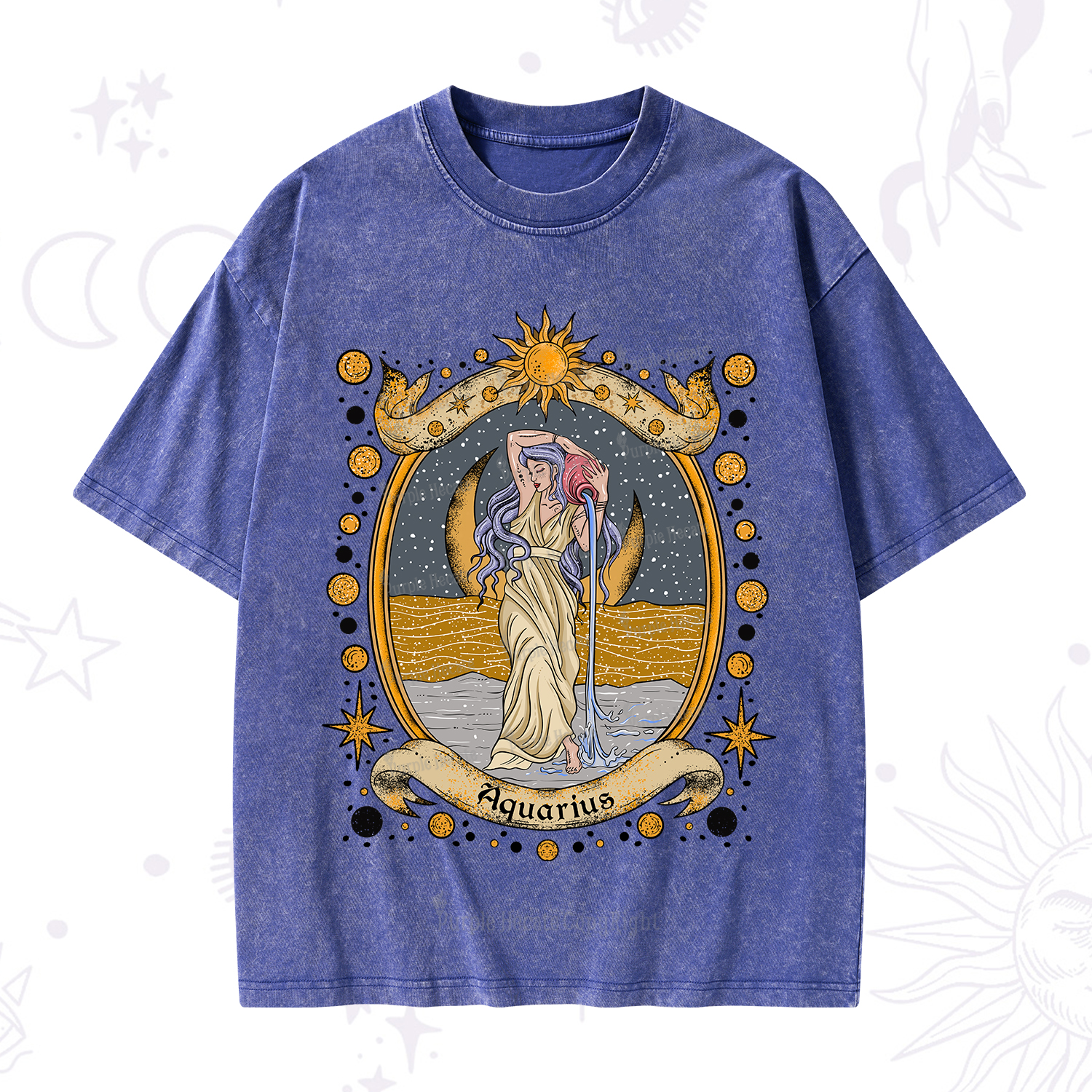 Purplehecate Celestial Aquarius Zodiac Washed T-Shirt