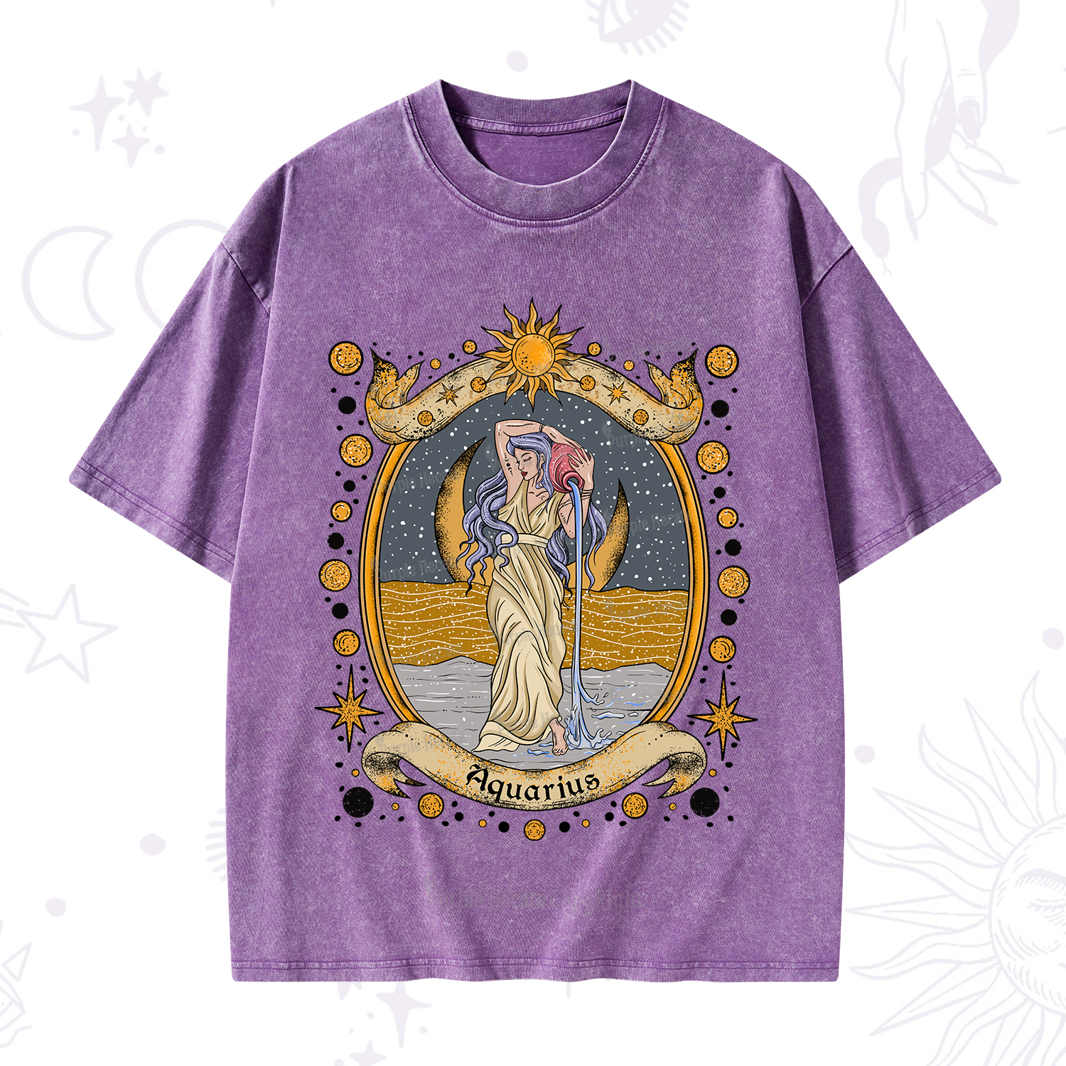 Purplehecate Celestial Aquarius Zodiac Washed T-Shirt