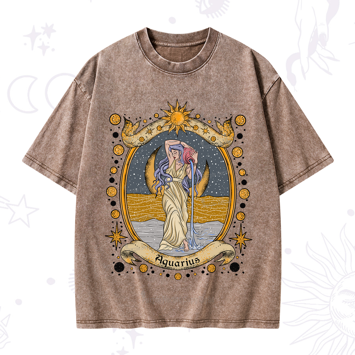 Purplehecate Celestial Aquarius Zodiac Washed T-Shirt