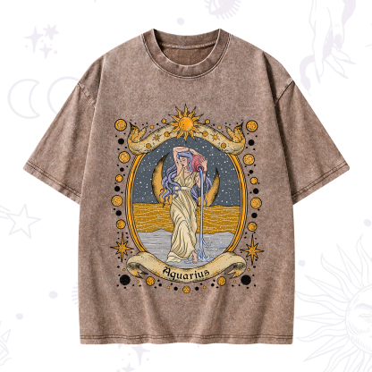 Purplehecate Celestial Aquarius Zodiac Washed T-Shirt