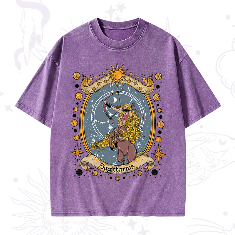 Purplehecate Celestial Sagittarius Zodiac Washed T-Shirt