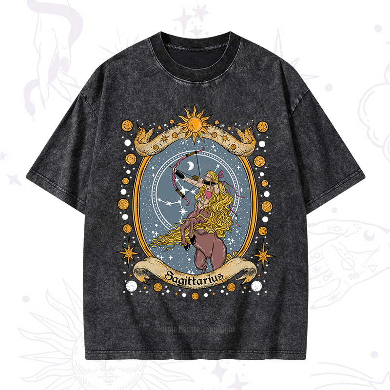 Purplehecate Celestial Sagittarius Zodiac Washed T-Shirt