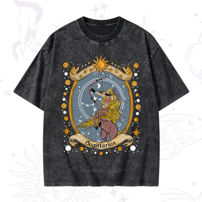 Purplehecate Celestial Sagittarius Zodiac Washed T-Shirt