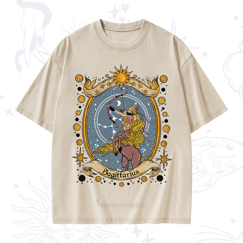 Purplehecate Celestial Sagittarius Zodiac Washed T-Shirt