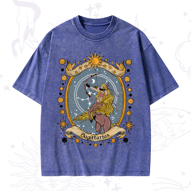 Purplehecate Celestial Sagittarius Zodiac Washed T-Shirt