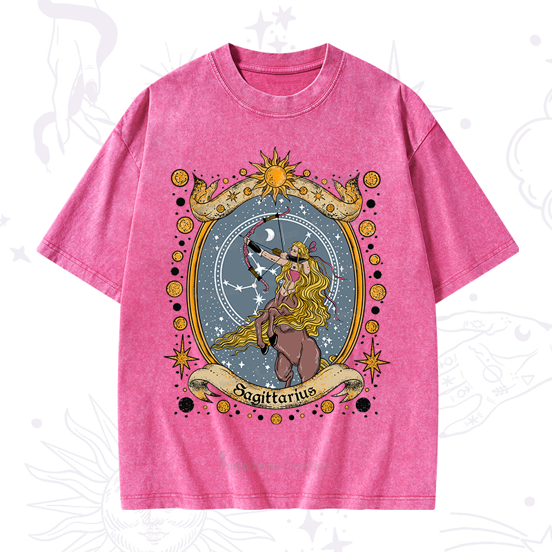 Purplehecate Celestial Sagittarius Zodiac Washed T-Shirt
