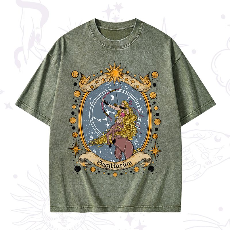 Purplehecate Celestial Sagittarius Zodiac Washed T-Shirt