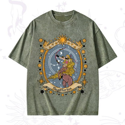 Purplehecate Celestial Sagittarius Zodiac Washed T-Shirt