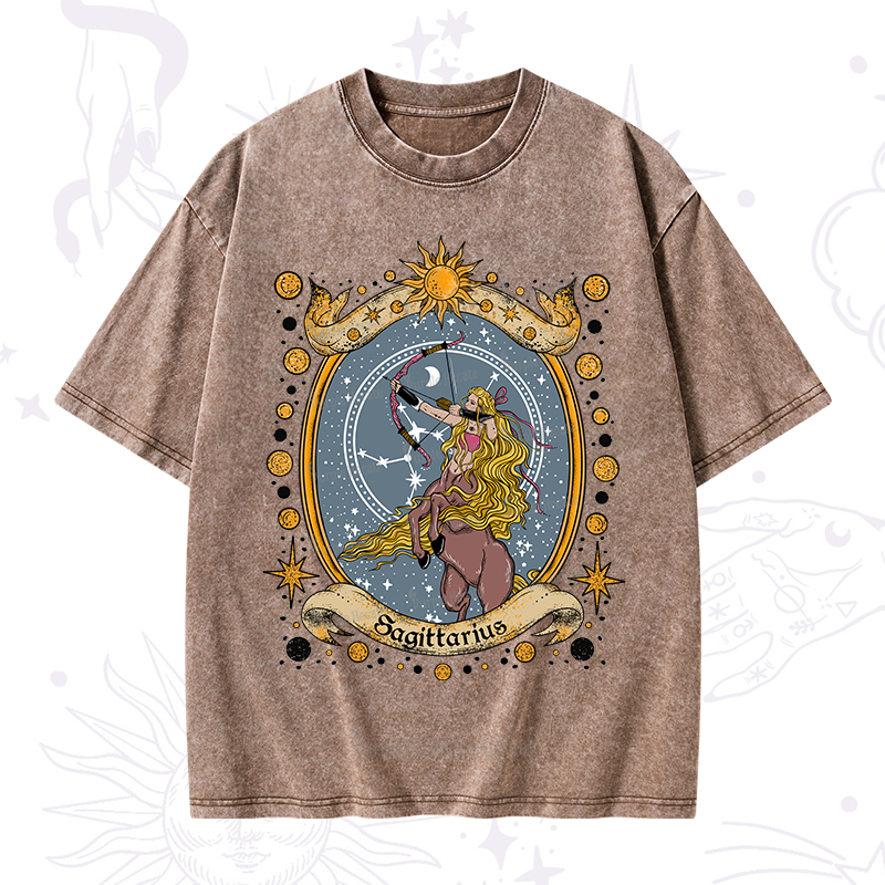 Purplehecate Celestial Sagittarius Zodiac Washed T-Shirt
