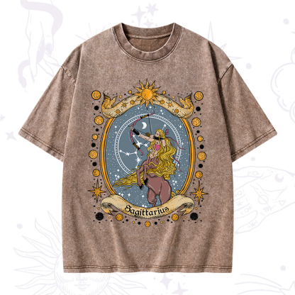 Purplehecate Celestial Sagittarius Zodiac Washed T-Shirt