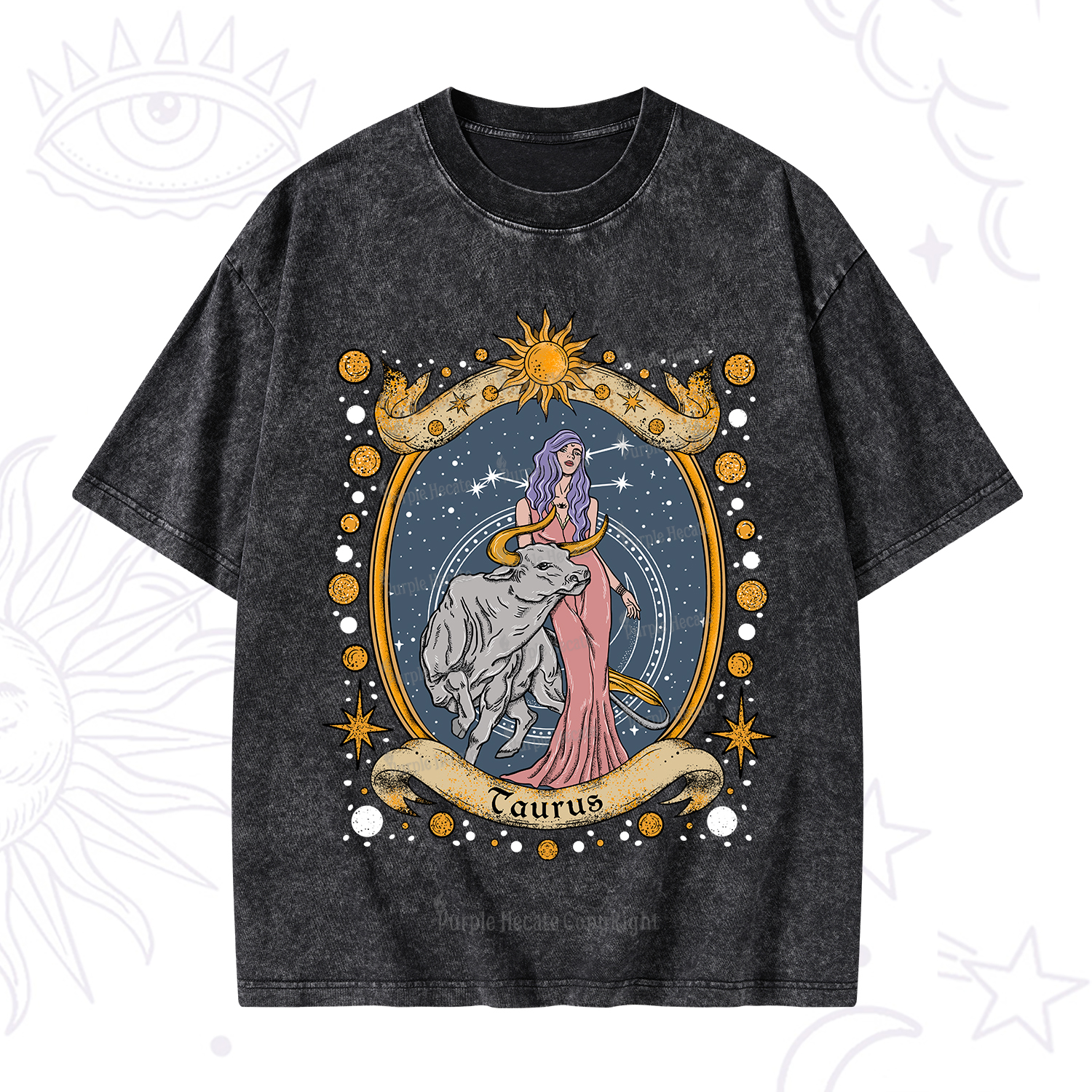 Purplehecate Celestial Taurus Zodiac Washed T-Shirt