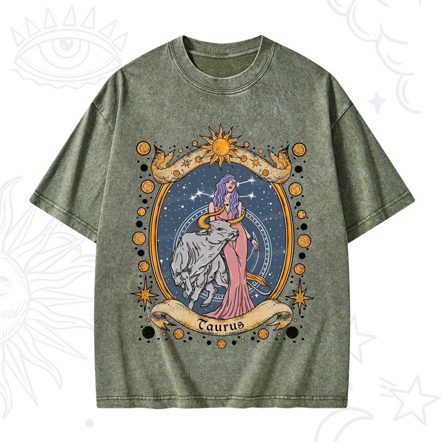 Purplehecate Celestial Taurus Zodiac Washed T-Shirt