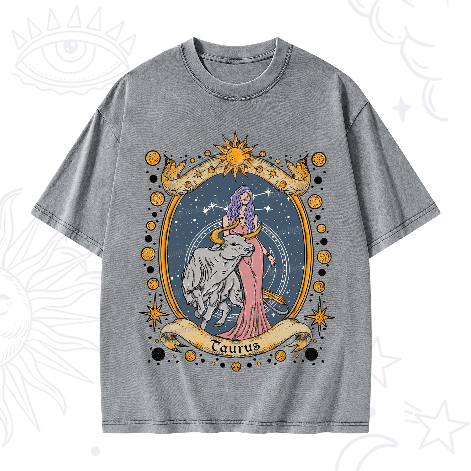Purplehecate Celestial Taurus Zodiac Washed T-Shirt