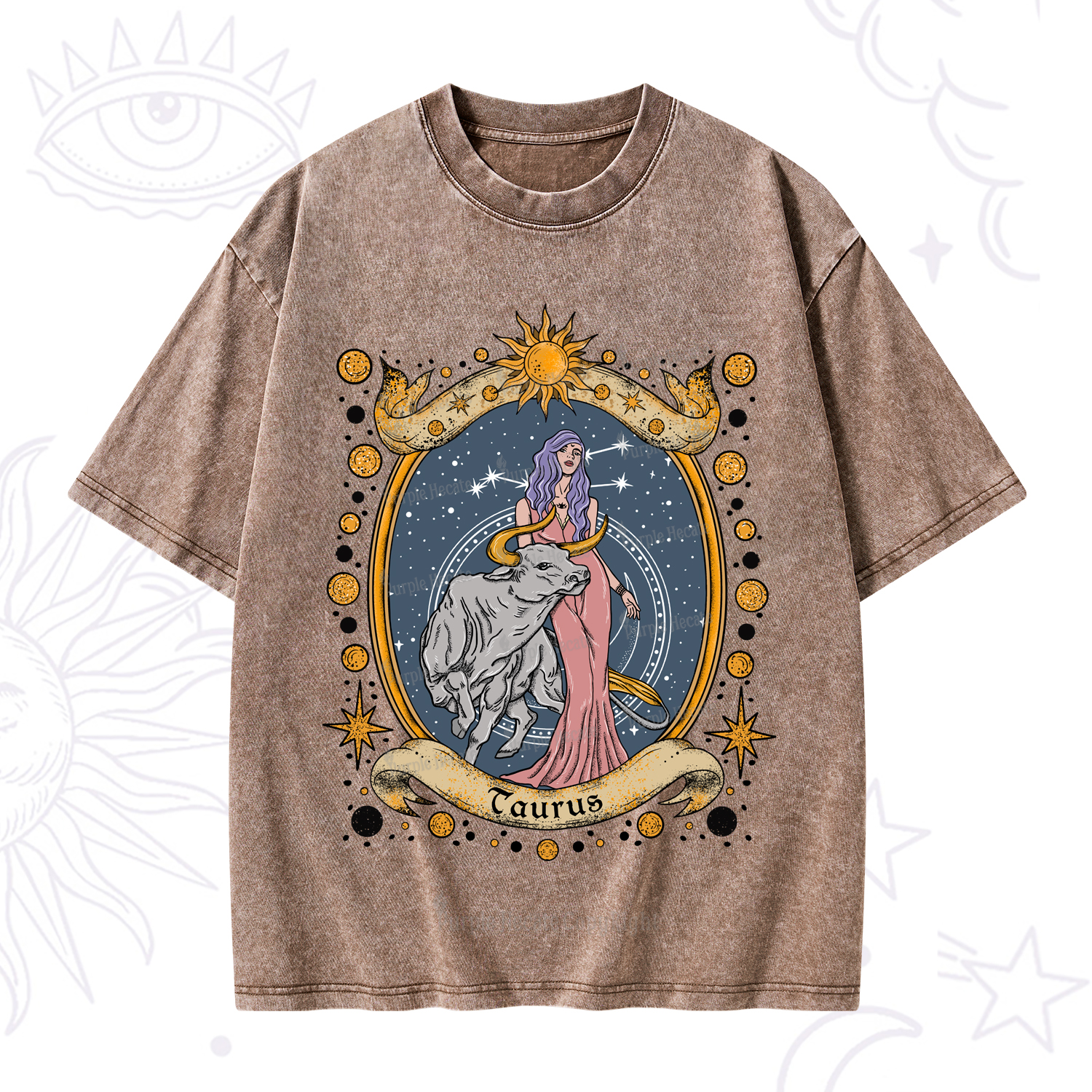 Purplehecate Celestial Taurus Zodiac Washed T-Shirt