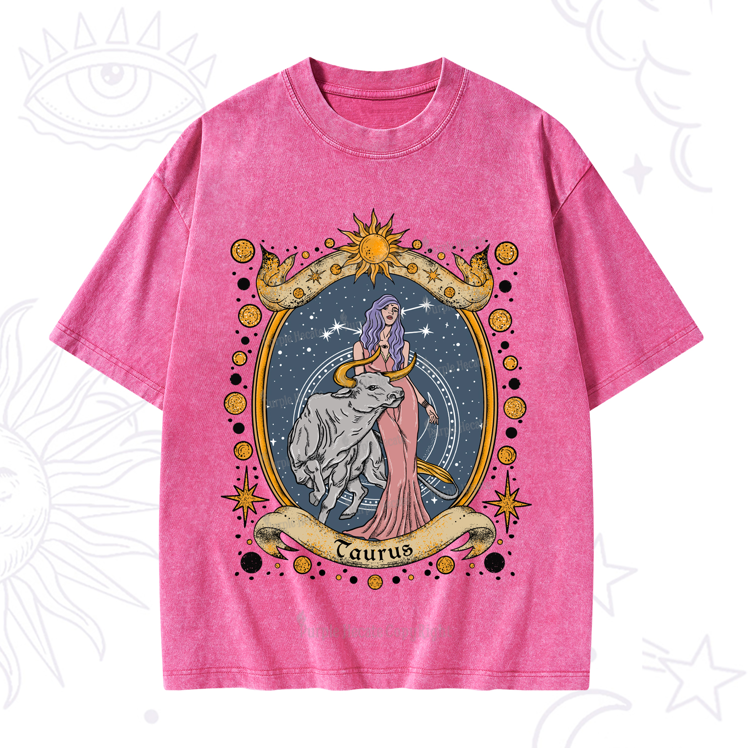 Purplehecate Celestial Taurus Zodiac Washed T-Shirt