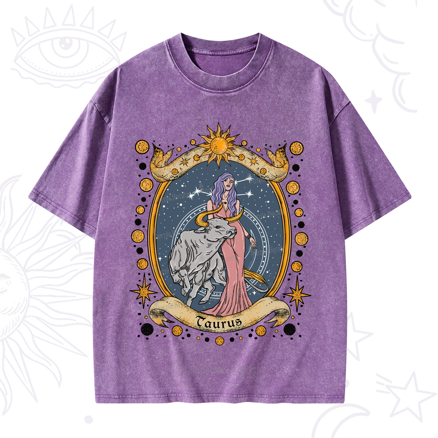 Purplehecate Celestial Taurus Zodiac Washed T-Shirt