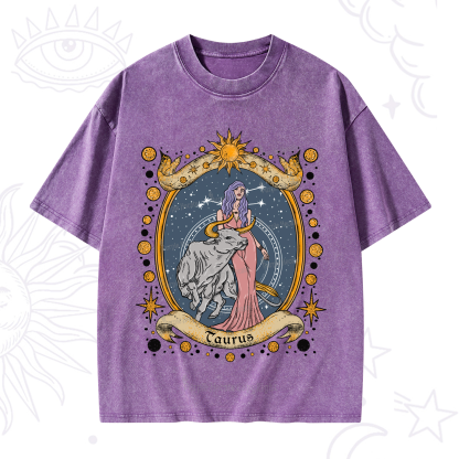 Purplehecate Celestial Taurus Zodiac Washed T-Shirt