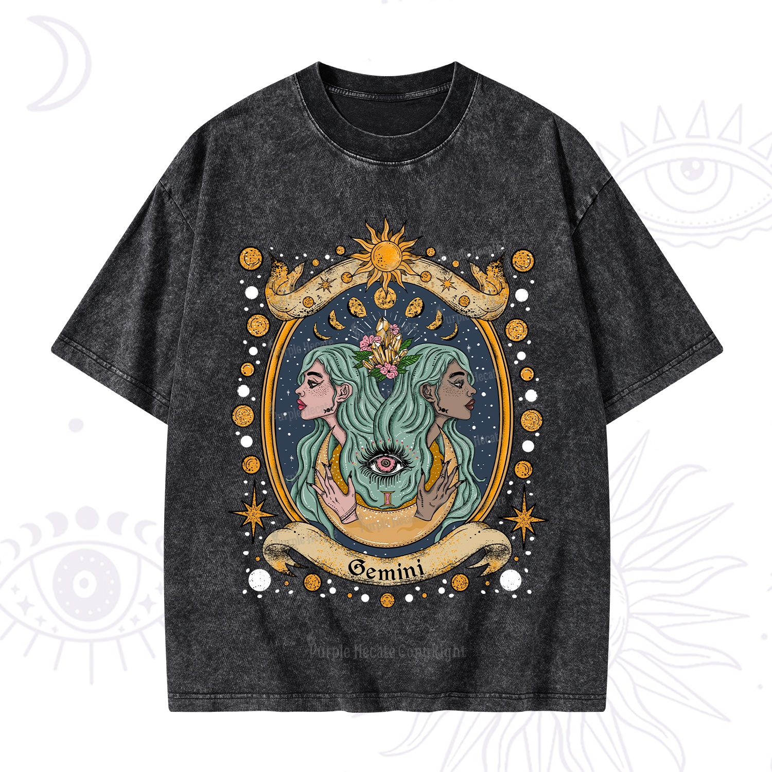 Purplehecate Celestial Gemini Zodiac Washed T-Shirt