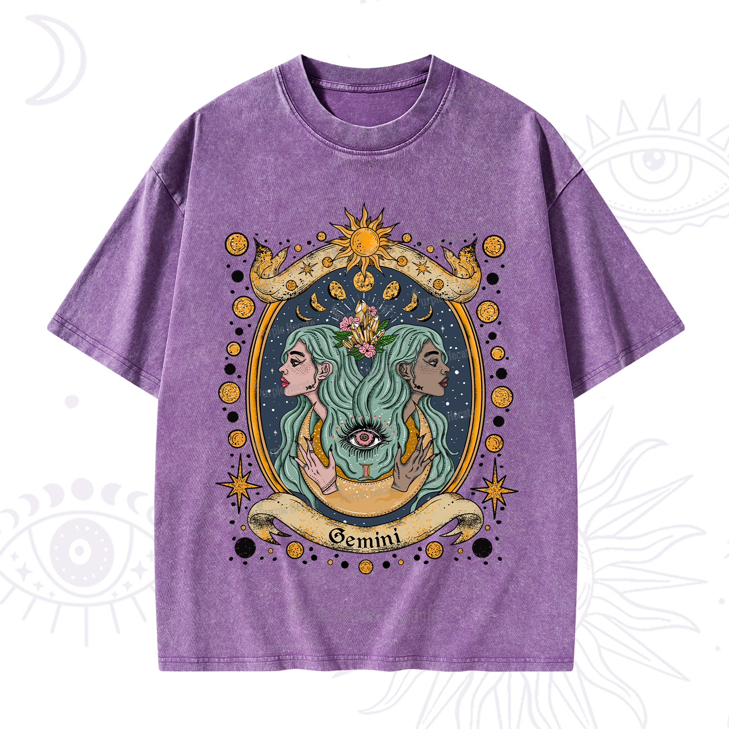 Purplehecate Celestial Gemini Zodiac Washed T-Shirt