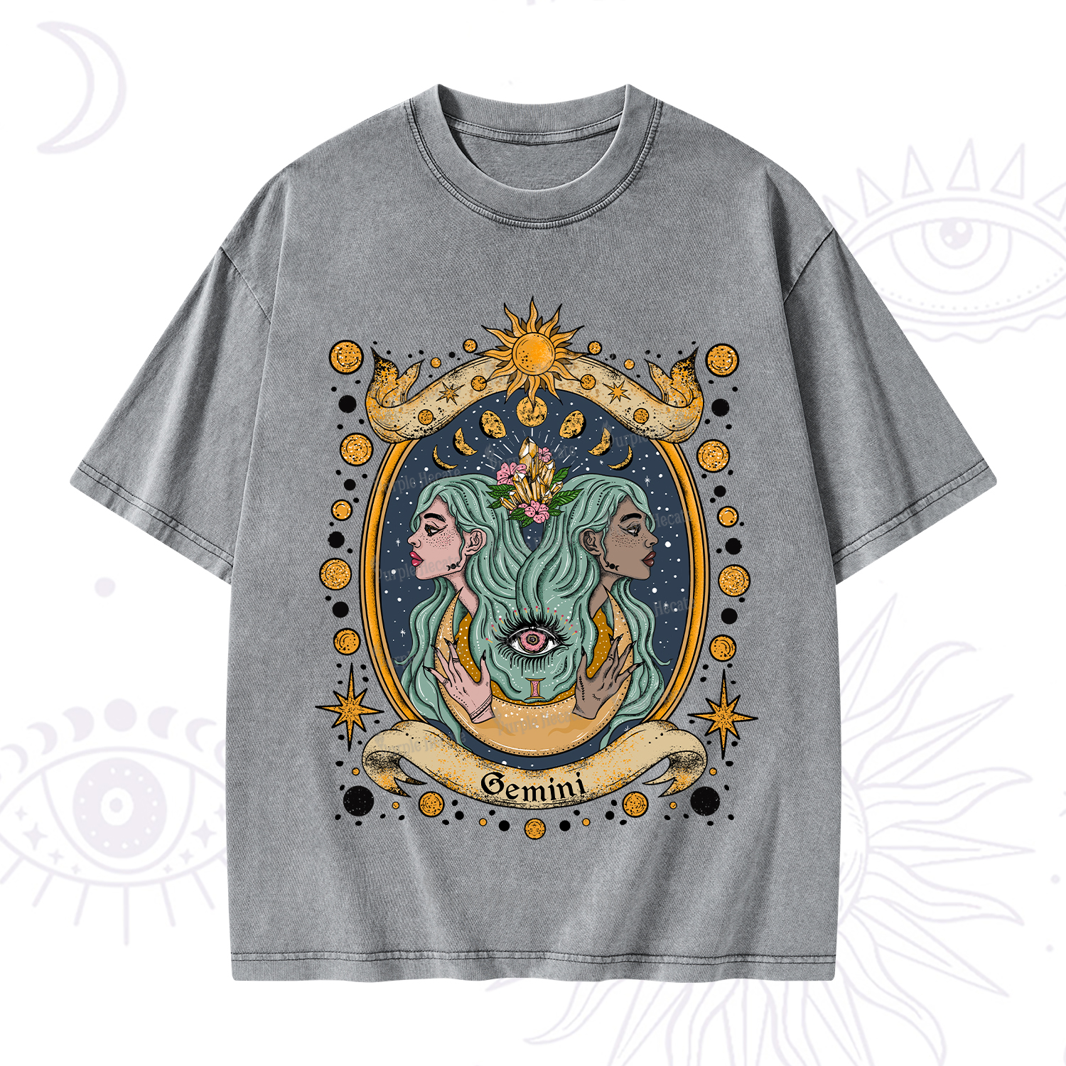 Purplehecate Celestial Gemini Zodiac Washed T-Shirt