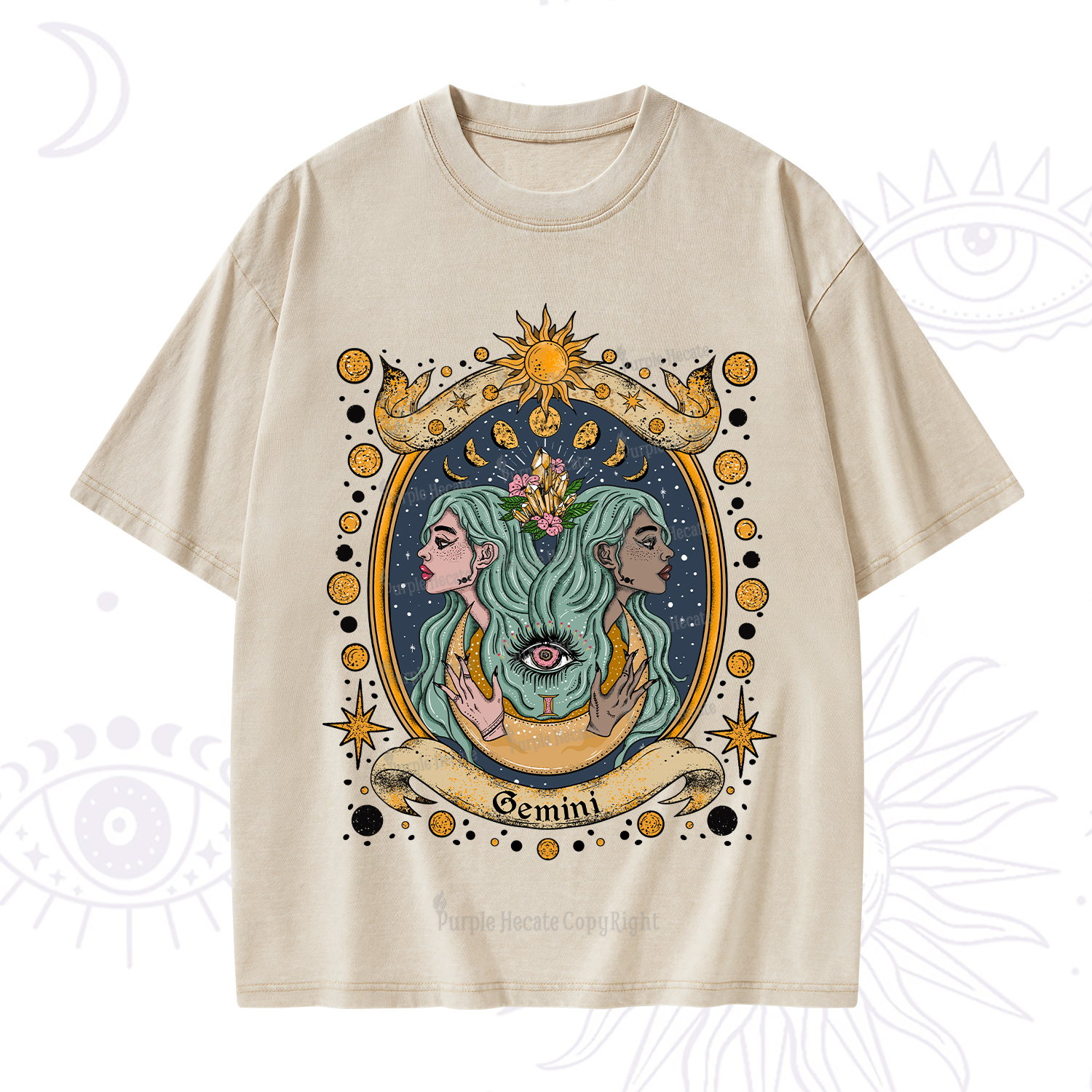 Purplehecate Celestial Gemini Zodiac Washed T-Shirt